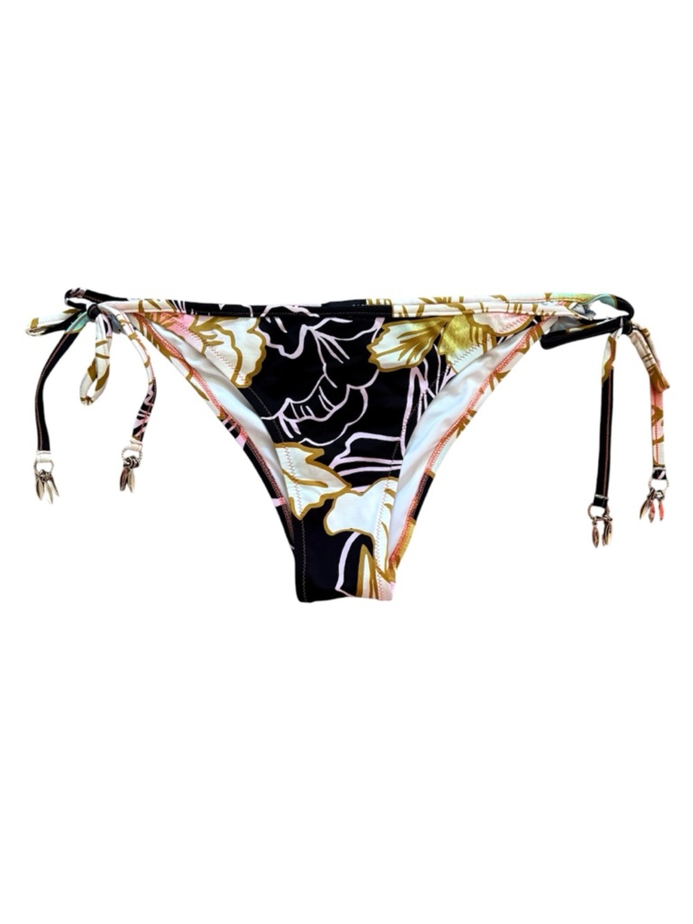 Zingara Ruffle String Bikini Bottoms Floral Abstract Print Size 6